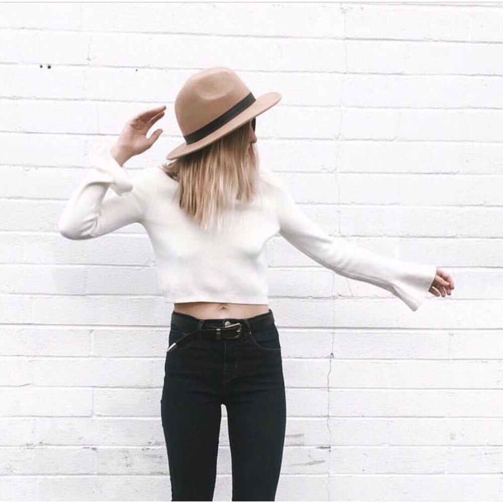 Cream Mock Neck Flare Sleeve Crop Sweater - Picture 1 of 5